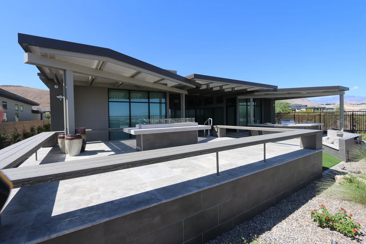 Equinox louvered roof over a patio, manufacturer photo