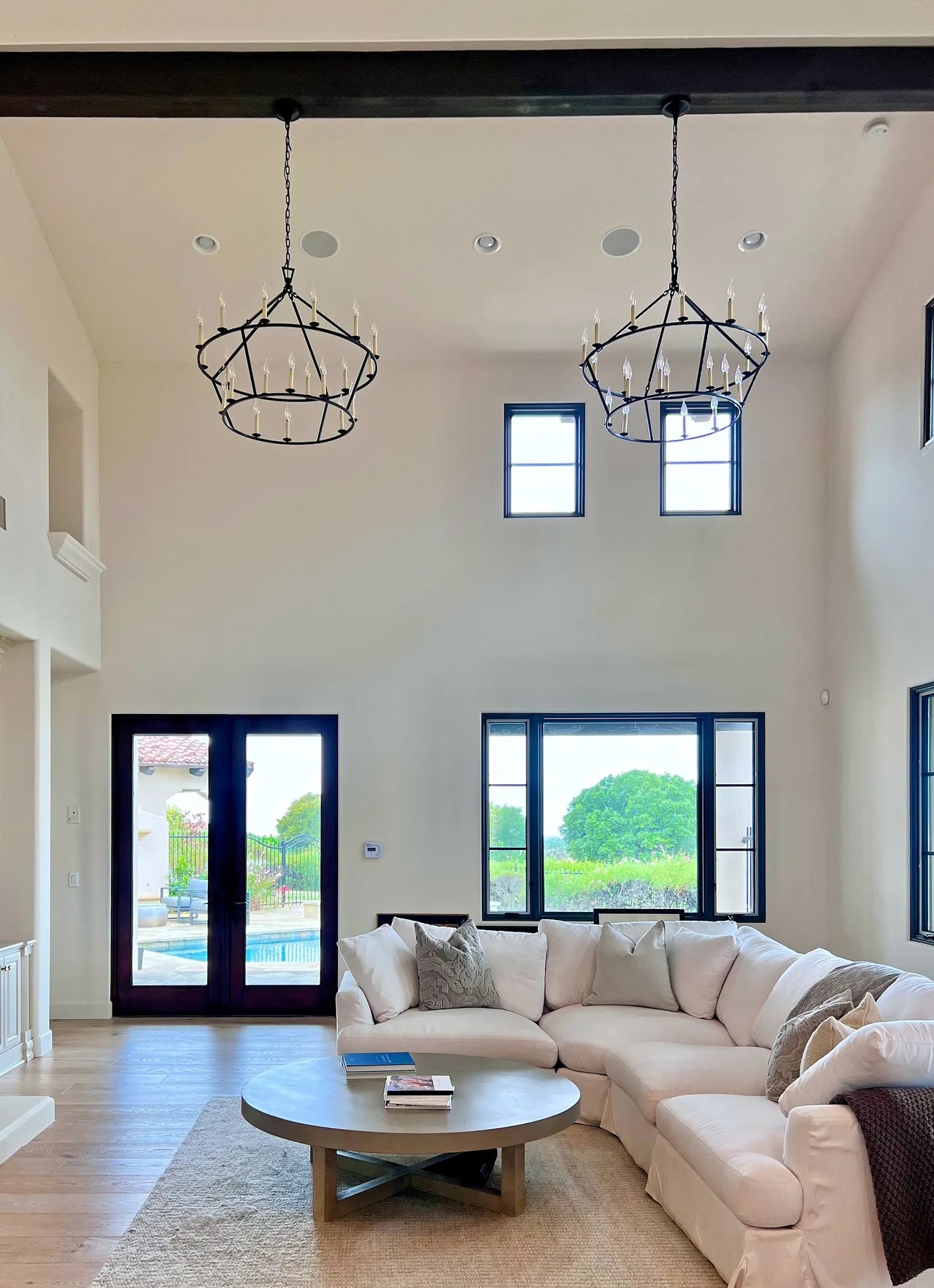 Living room with vaulted ceilings